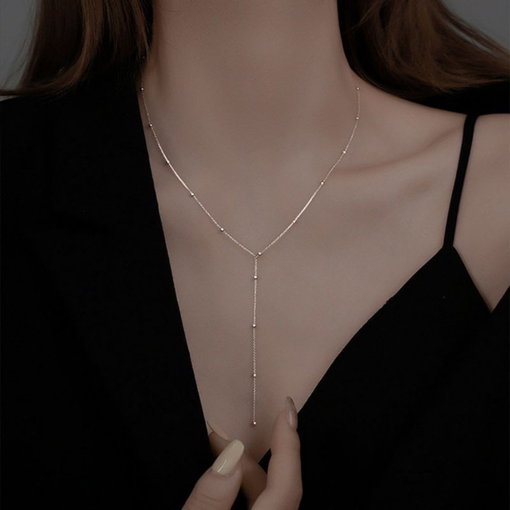 #NEW 925 Sterling Silver Bead Chain Drop Necklace - Picture 6 of 7